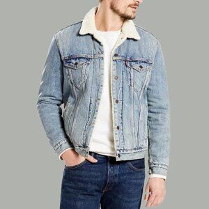 Levi's Men's Medium Wash Trucker Sherpa Lined Denim Jean Jacket M